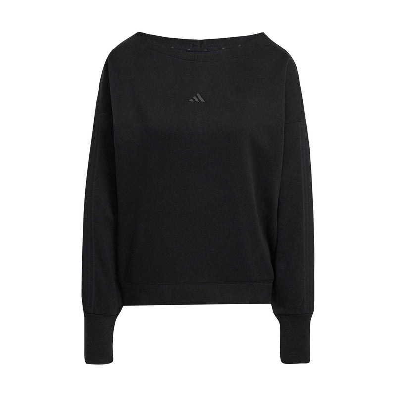 Women's loose black sweatshirt, crew neck, long sleeves, small chest logo