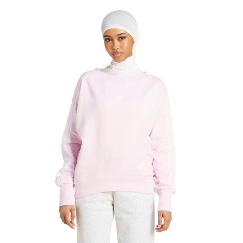 Women's clear pink loose sweatshirt with long sleeves and 3-stripes graphic on chest