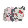 5-pack adult no-show socks, Hello Kitty faces and bows in gray, pink, cream