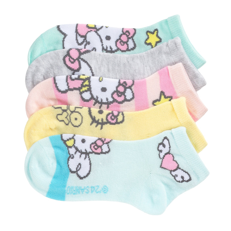 Kids' Hello Kitty 5-pack quarter socks with multicolor cat-face designs