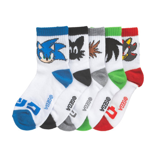 Kids ribbed crew socks 5-pack with Sonic character prints, multicolor cuffs and toes