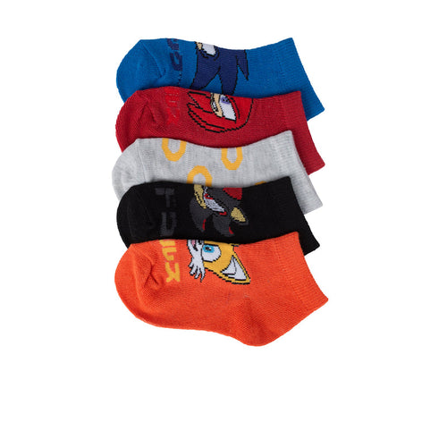 5-pack kids Sonic short socks in blue red gray black orange, character graphics