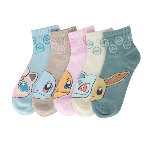 5-pack ribbed adult quarter socks, multicolor with character faces