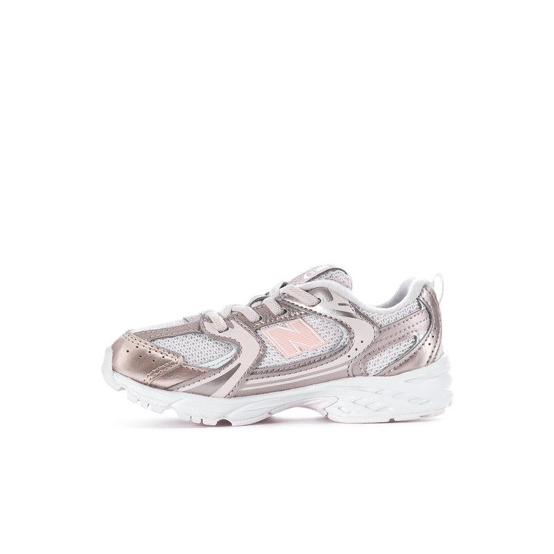Toddler sneaker in light pink with N logo, lace-up and chunky white midsole