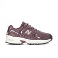 Women’s maroon New Balance 530 wide running shoes with white midsole and N logo