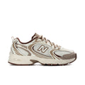 Women's 530 wide sneakers in cream with brown accents, mesh upper and N logo