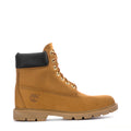 Wheat nubuck men’s waterproof lace-up boot with black collar and rugged tread sole