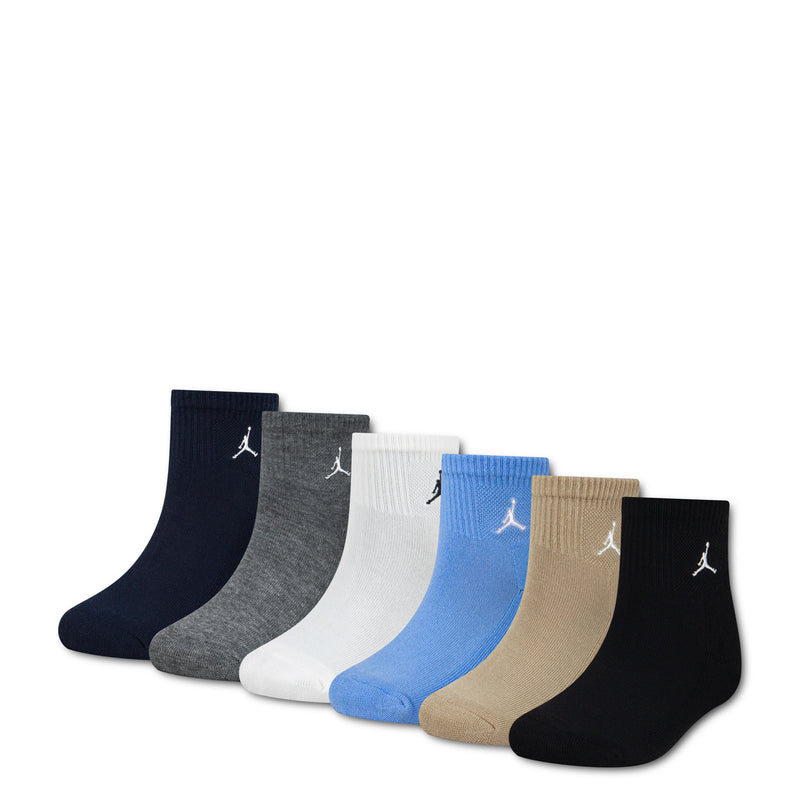 6-pack ankle quarter socks in navy, gray, white, light blue, khaki, and black