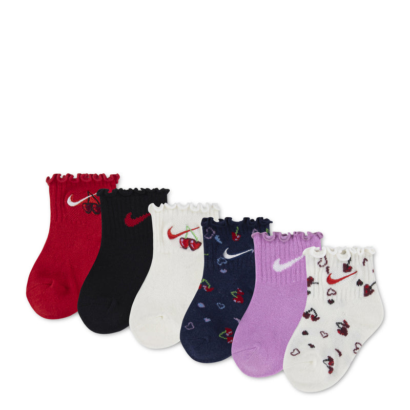 Infant lettuce cuff socks, 6-pack with Nike swoosh logos; red, black, white, navy, purple