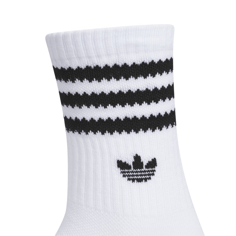 Kids crew socks, white with black stripes and small crown trefoil logo