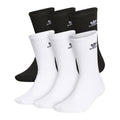 6-pack crew socks in white and black, assorted pairs with adidas logos
