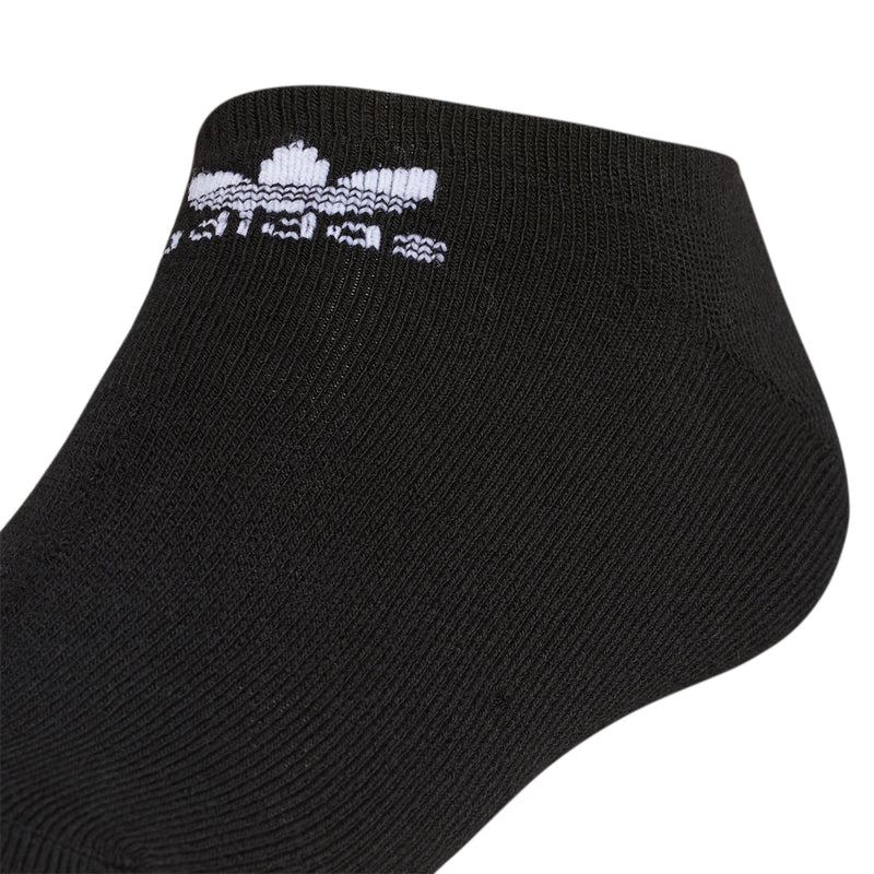 Black no-show sock with white logo stripe at cuff