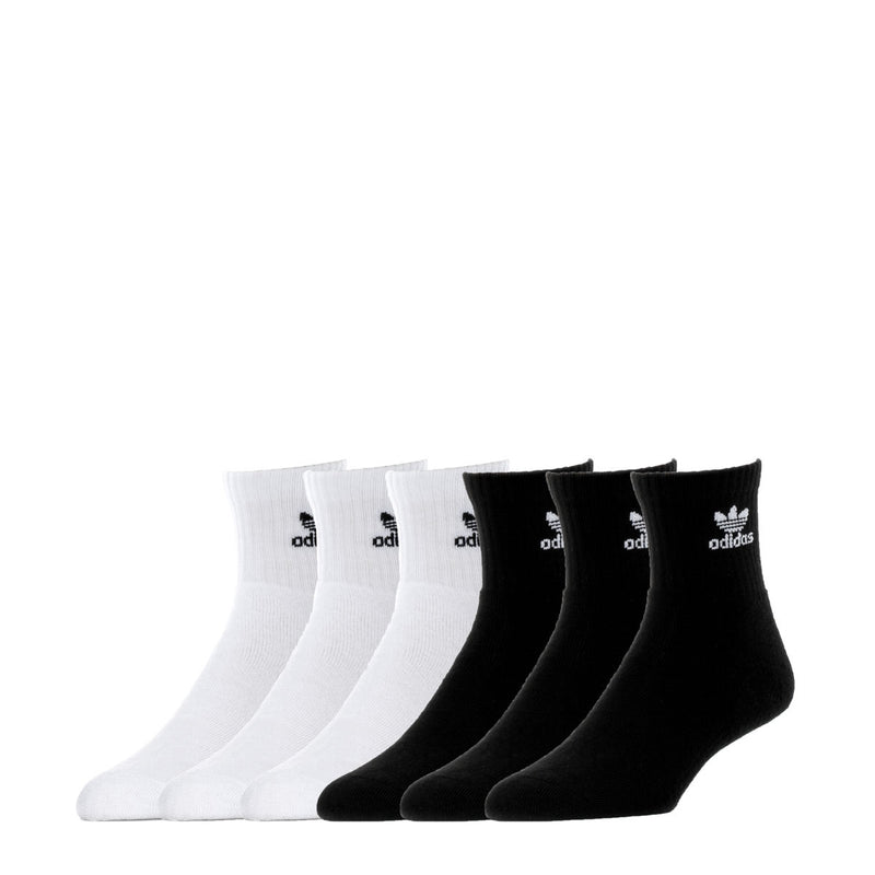6-pack quarter crew socks in white and black with adidas logo on heel