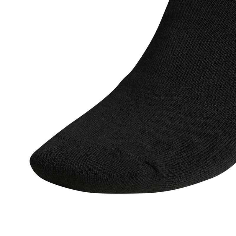 Black quarter crew sock showing ribbed knit and rounded toe