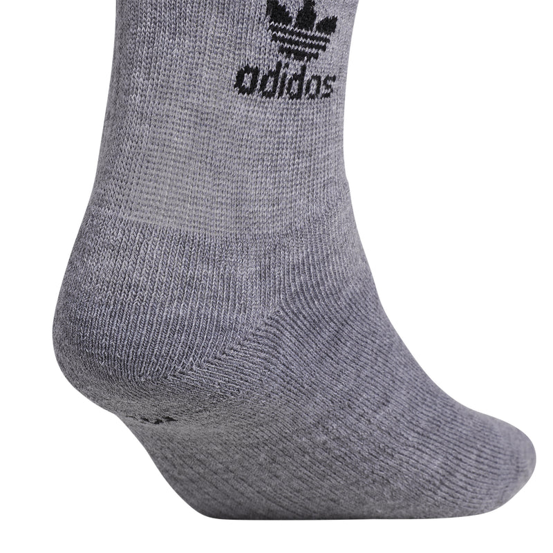 Heather grey crew sock cuff with adidas logo and textured knit