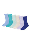 6-pack crew socks with Jordan logos, pastel colors: light blue, teal, mint, beige, lavender, navy