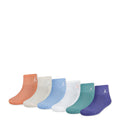 Six-pack quarter socks: orange, cream, light blue, white, teal, purple, Jordan logos
