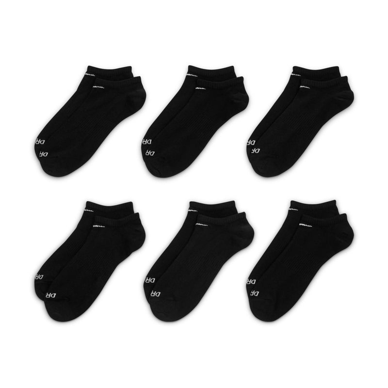 Black no-show ankle socks, lightweight stretch knit, 6-pack laid out