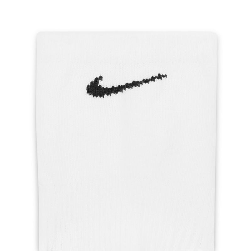 White ankle sock fabric with black Nike swoosh logo close-up