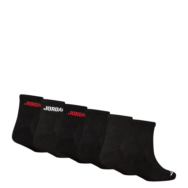 6-pack black quarter socks in a row with JORDAN lettering