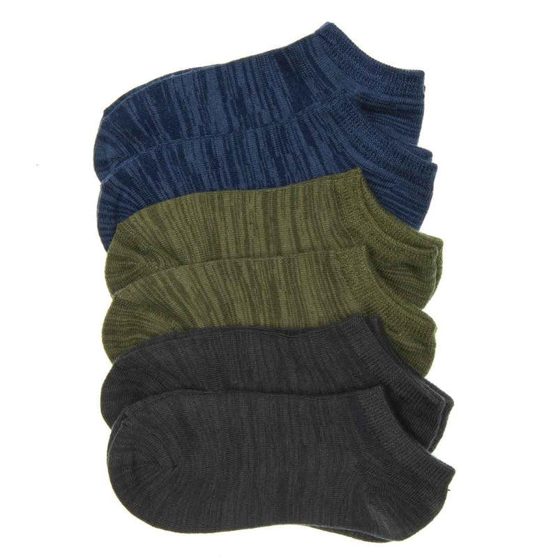 6-pack medium no-show socks: navy, olive, charcoal, cushioned foot