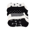 6-pack medium no-show socks, mixed black-and-white patterns with stripes and icons