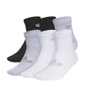 Quarter socks 6-pack in black, white, and gray with small white logo