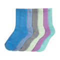 Ribbed crew socks in cool multicolor: blue, gray, green, lavender, 6-pack