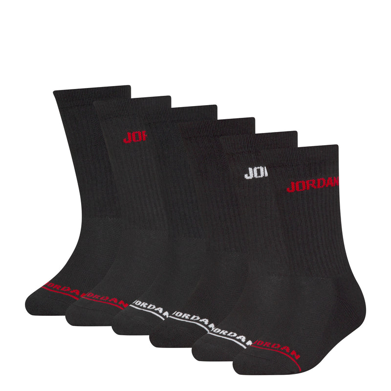 Black crew socks 6-pack with red Jordan logo