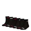 Black quarter crew socks with JORDAN logo and Jumpman at toe, red accents