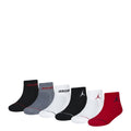 6-pack quarter crew socks in black, white, gray, and red with Jumpman logos
