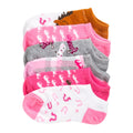 6-pack no-show socks: pink, white, and grey western motifs with ribbed cuffs