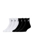 6-pack adidas quarter socks, white and black crew style with logo