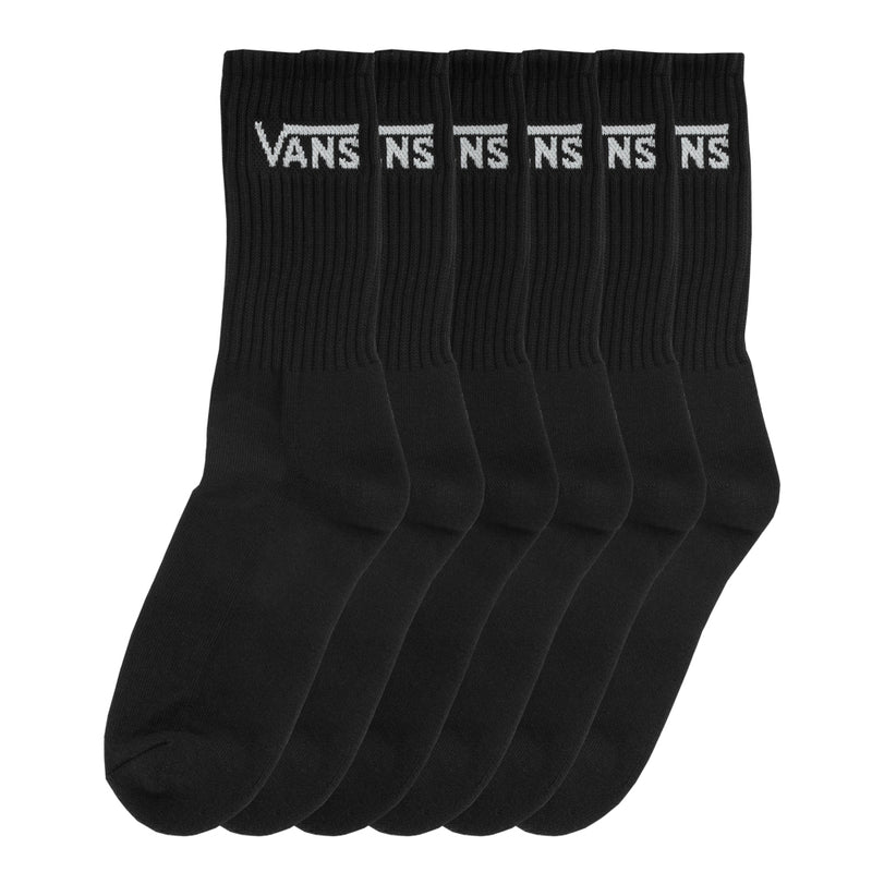 Black unisex crew socks 6-pack with white Vans logo and NS lettering