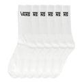 Six-pack unisex crew socks in white with black logo on ribbed cuffs