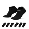 Black cushioned no-show socks, unisex 6-pack, shown as 2 pairs