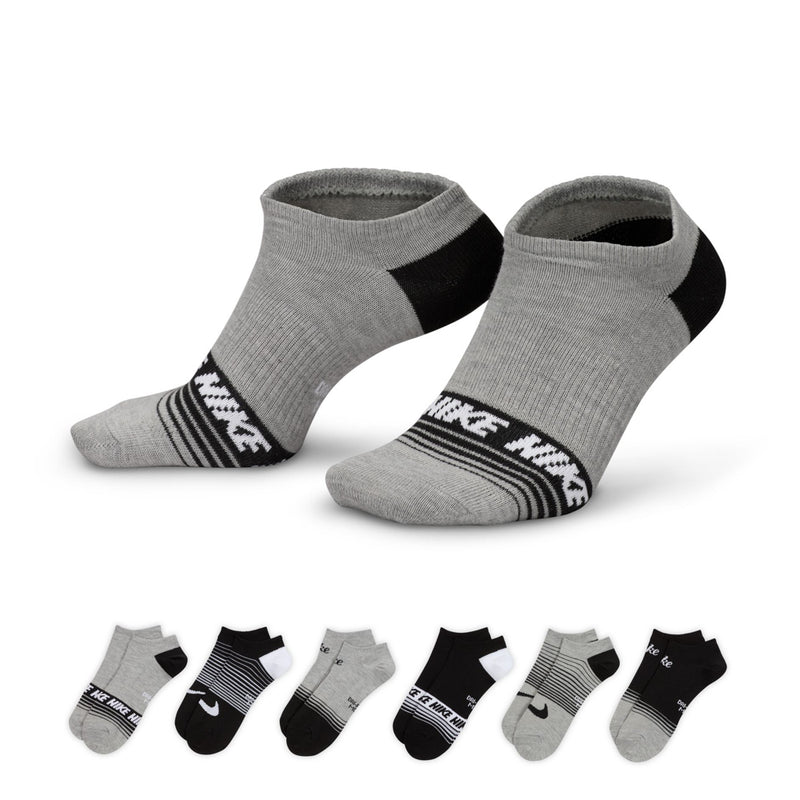 6-pack no-show socks, heather gray with black and white logo cuff