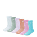 6-pack x-small performance crew socks, assorted colors: blue, green, lavender, tan, pink, teal