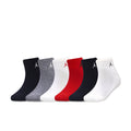 6-pack quarter socks in black, gray, white, and red with Jumpman logos