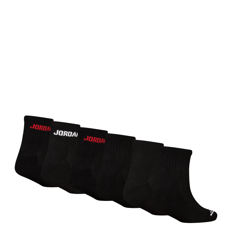 6-pack black quarter socks, ribbed cuffs, with JORDAN and Jumpman branding