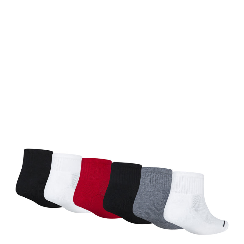 6-pack quarter socks in mixed colors with Jordan logo, laid out
