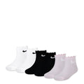 6-pack x-small ankle socks with lettuce welt, white, black, and light pink foam