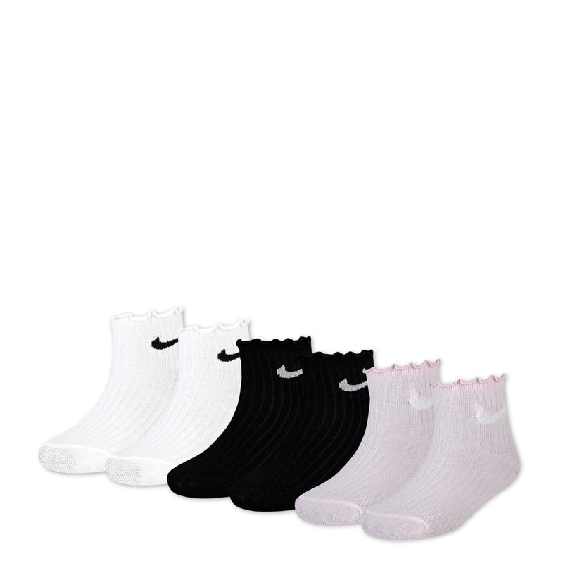 6-pack x-small ankle socks with lettuce welt, white, black, and light pink foam
