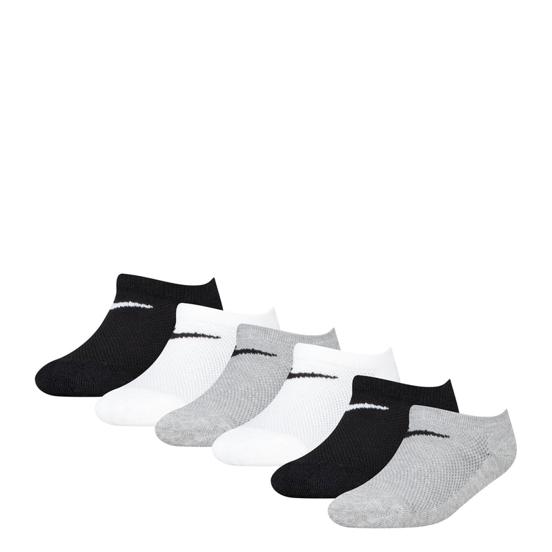 Multipack no-show ankle socks in black, white, and gray knit
