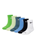 6-pack XXS Dri-Fit crew socks in green, cream, teal, blue, black, white