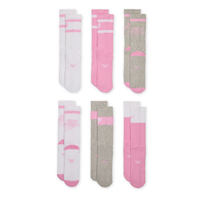 Youth crew socks variety pack with Nike logos, white, pink, and grey