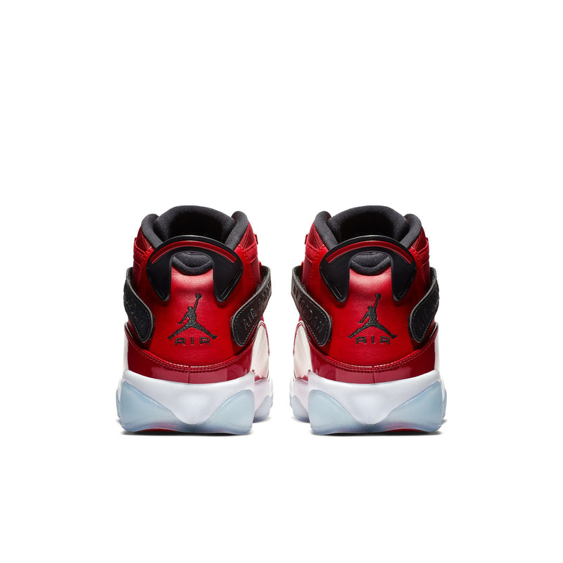 Men's red high-top basketball shoes with black heel panels and white midsole