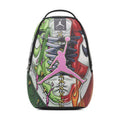 Sneaker graphic backpack, white/red/green with pink character panel and laces
