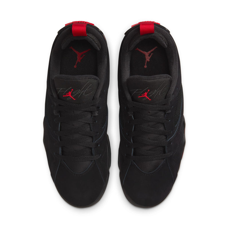 Pair of men's black lace-up sneakers with red logo markings and padded collars