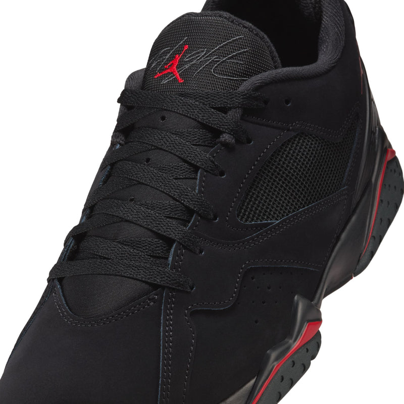 Men's black mesh-and-suede sneaker upper with red Jordan logo and lace-up panel